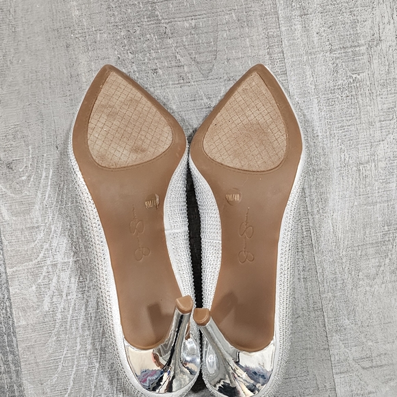 jessica simpson lindiza rhinestones sparkly silver heels new - Picture 2 of 8